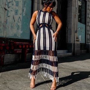 Navy and White Crochet Dress